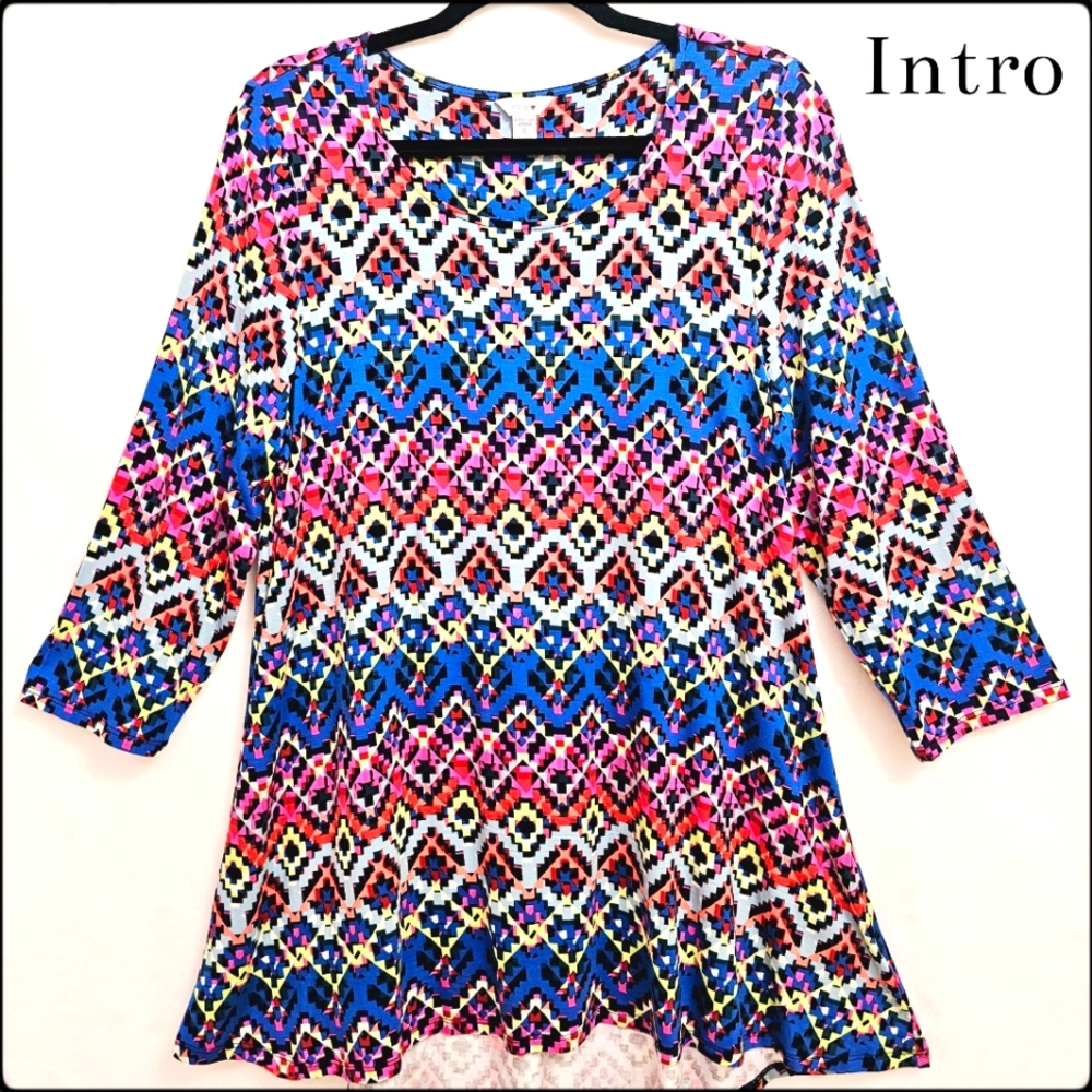 Colorful Wrinkle Resistant Tunic, Stretchy & Soft Jersey Fabric, Size 1X